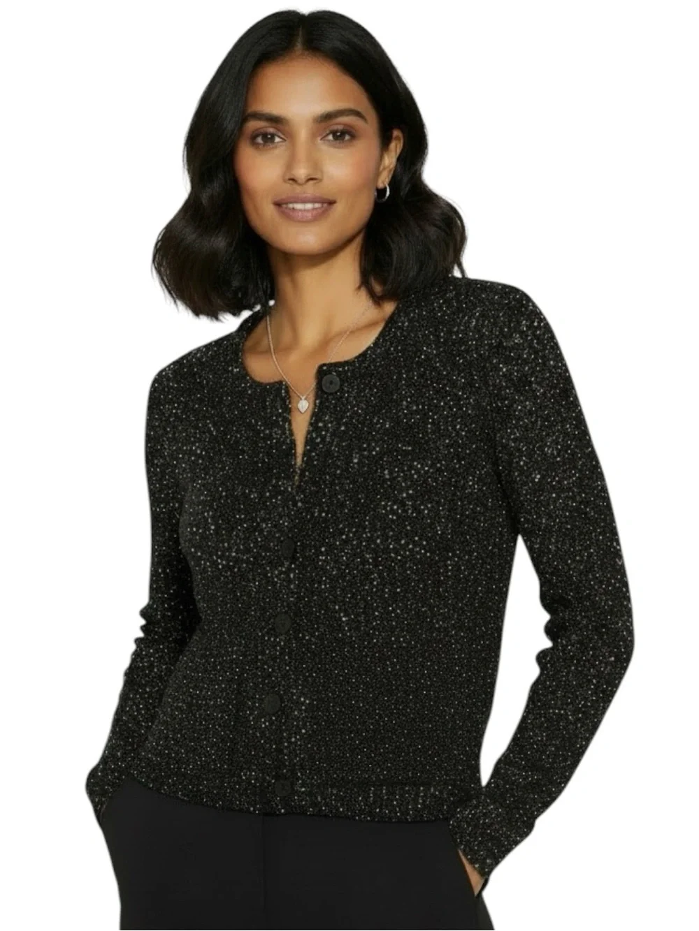 NWT WHITE HOUSE BLACK MARKET Black & White Pocket Front Cardigan Size Large